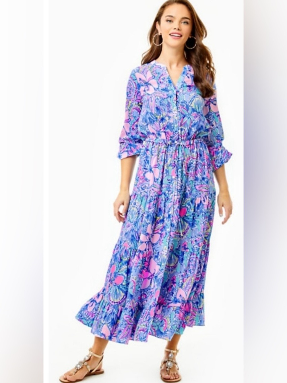 Lilly Pulitzer Cori Stretch Midi Shirtdress in design Multi Pop Up Got Your Back